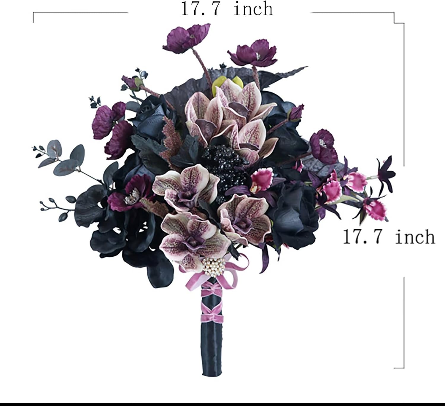 Artificial Wedding Bridal Bouquet, Black Vintage Flowers Bride Holding Flowers Halloween Floral Arrangement for Wedding Ceremony Halloween Home Party Decor