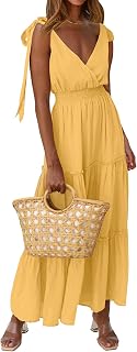 PRETTYGARDEN Women's Cross Neck Summer Sleeveless Tiered Maxi Dress Beach Tie Strap Smocked Long Dresses Pleated Sundress