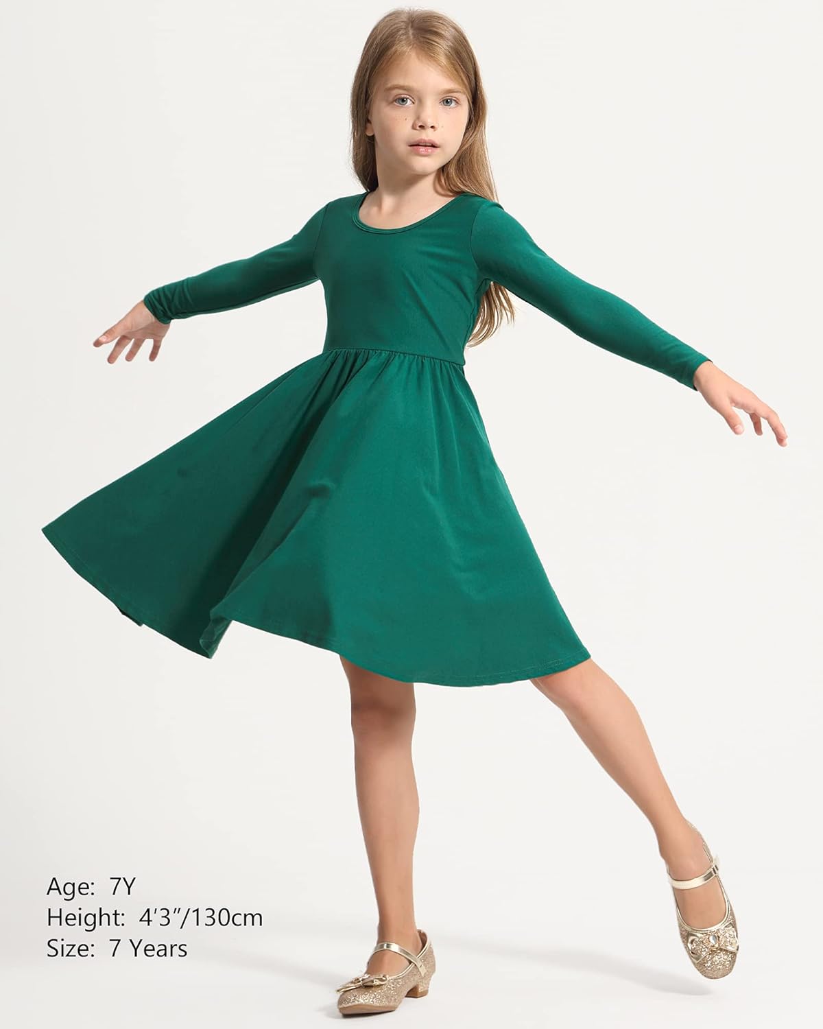 Stelle Long Sleeve Girls Dress Toddler White Dresses Skater Twirl Cotton A-Line Dress for School Casual - Image 6