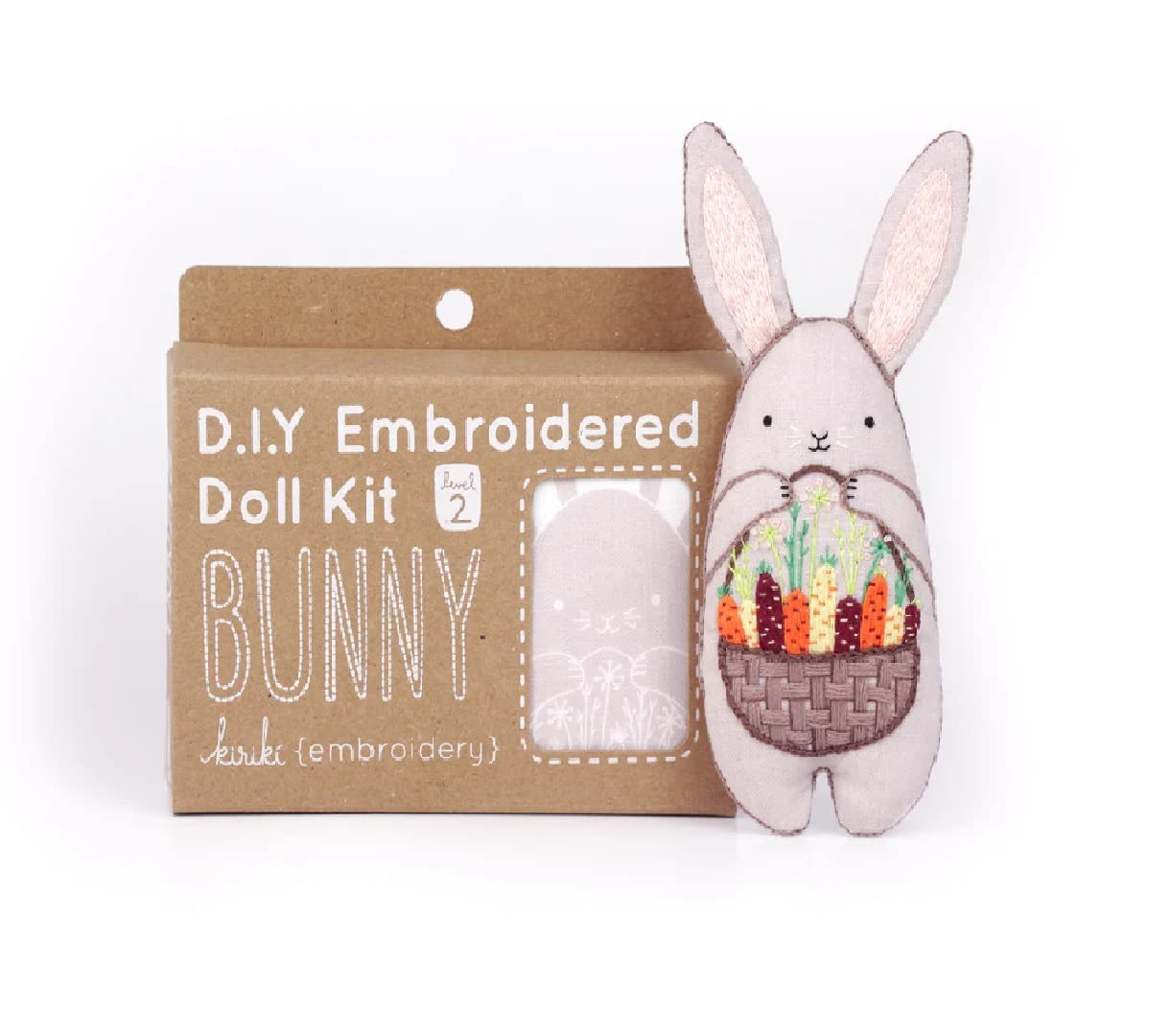 Kiriki Press DIY Embroidery Doll Kit - Beginner to Advanced Skill Levels | Animal Embroidery Kit - Screen Printed Bunny Pattern (Level 2)