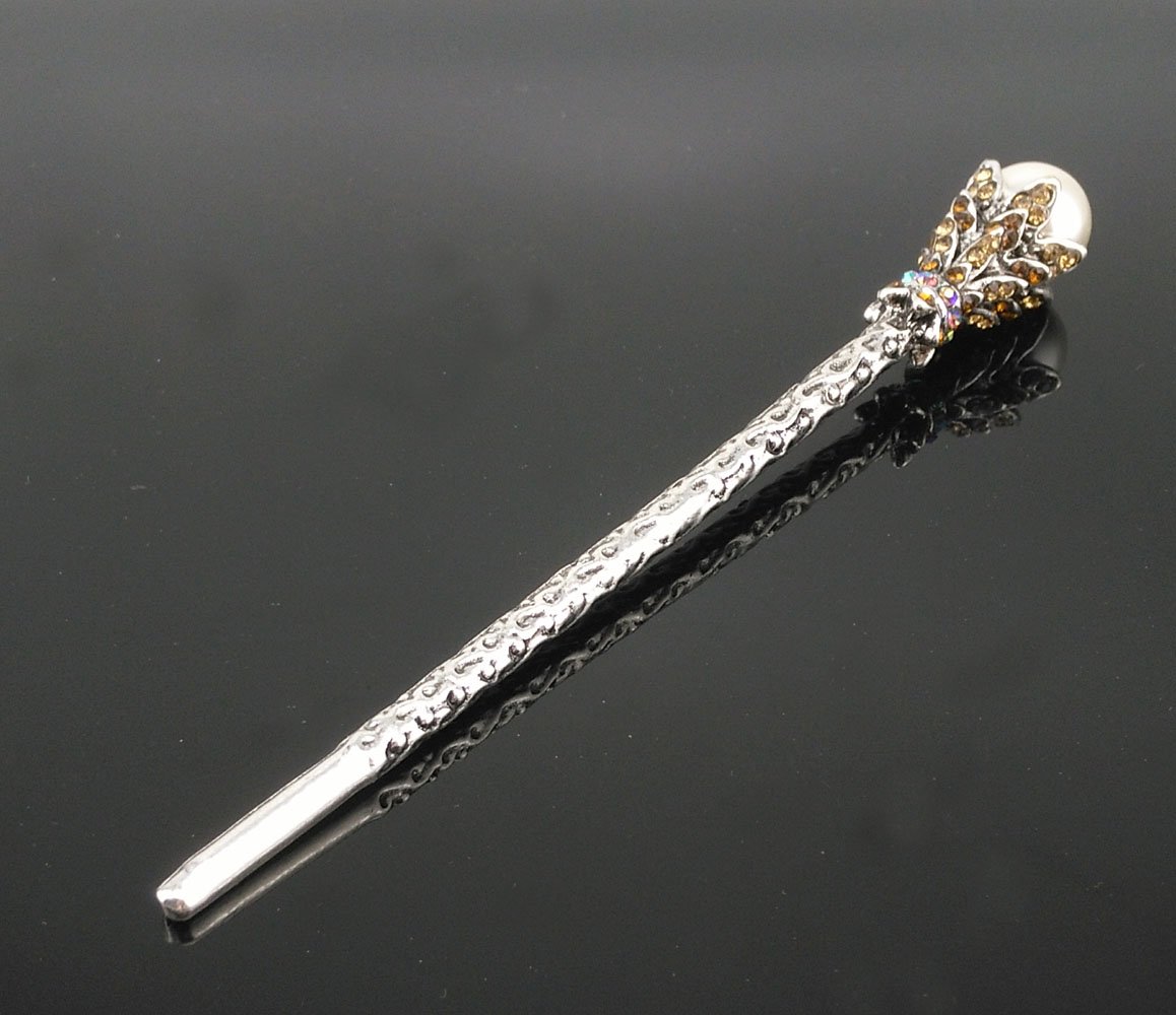 yueton Pack of 2 Vintage Rhinestone Pearl Hair Stick Vintage Hair Chopsticks Hairpin Chignon Pin (coffee)