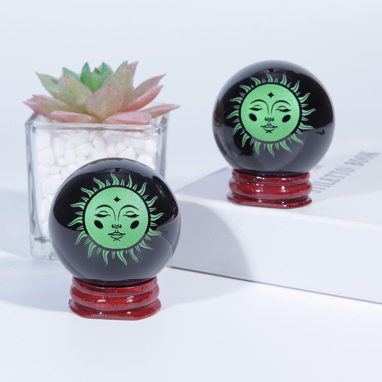Nupuyai 1.9" Engraved Symbol Obsidian Crystal Ball with Stand - Image 4