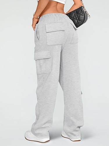 Miniatura 6 de AUTOMET Pantalones deportivos cargo para mujer, pierna ancha, con forro polar, pantalones Y2K para mujer, para otoño e invierno, holgados de cintura