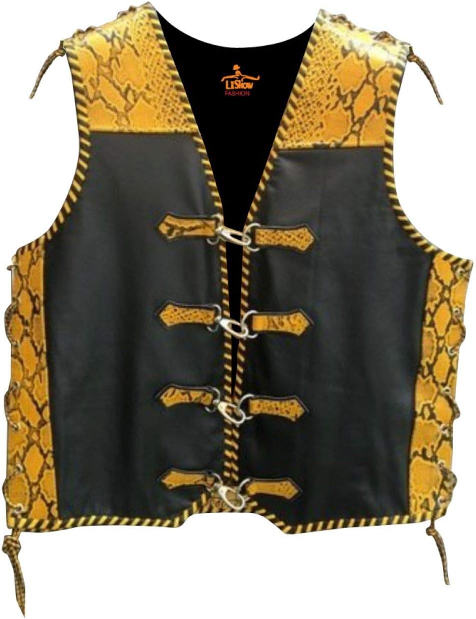Men's Biker Rider Motorcycle Motorbike Rocker Retro Genuine Cowhide Snake Printed Leather Vest