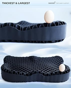 Breathable Honeycomb Gel Seat Cushion, Pressure Relief Cushion Long Sitting | Office Chair Pad, Car, Wheelchair, Home, Ergonomic Seat Cushion, Thickened 16.9*14.5*2.75in, Black