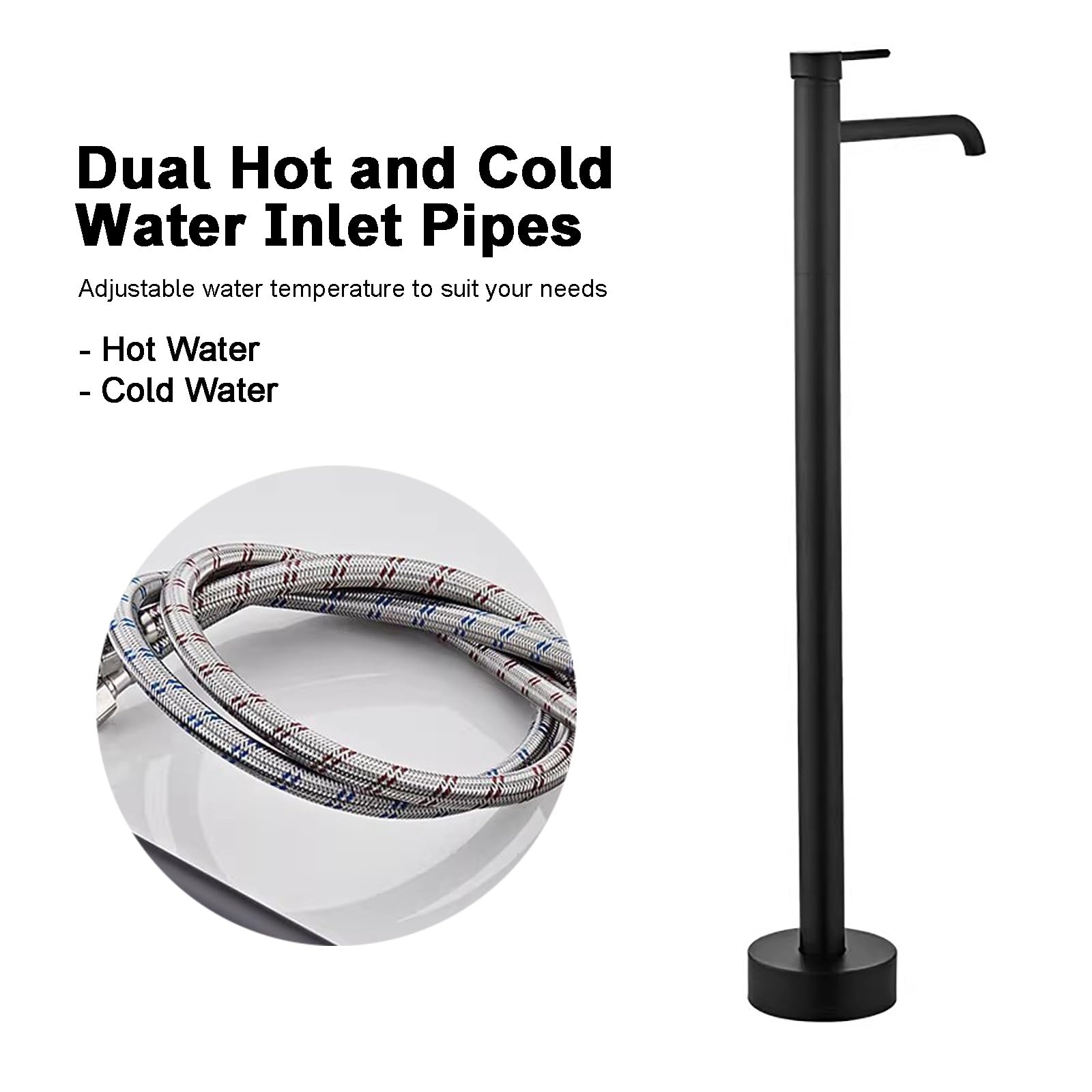 Grifo de bañera independiente, grifo de bañera montado en el suelo con 2 modos de salida de agua, hidrante de agua para riego, lavado, caudal máximo de 6.4 GPM (dorado)