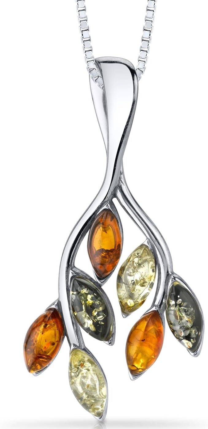 PEORA Genuine Baltic Amber Leaf Dangle Earrings for Women 925 Sterling Silver, Rich Multiple Colors, Friction Backs, Real Baltic Amber Earrings for Adults, 100% Natural from Baltic Region