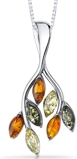 PEORA Genuine Baltic Amber Leaf Dangle Earrings for Women 925 Sterling Silver, Rich Multiple Colors, Friction Backs, Real Baltic Amber Earrings for Adults, 100% Natural from Baltic Region