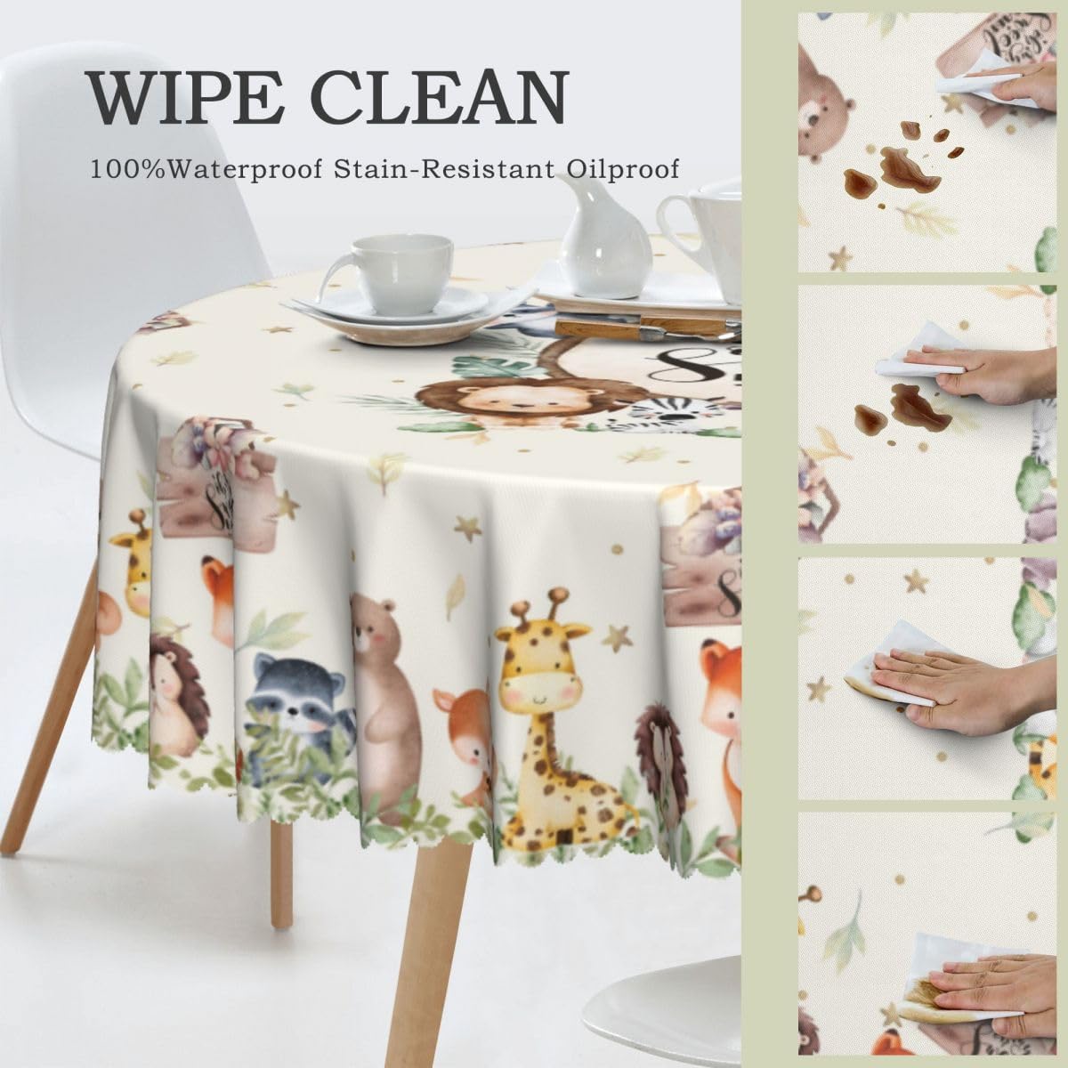 Woodland Animal Table Cloths, Farmhouse Rustic Cartoon Forest Animals Cabin Tree Country Lodge Cute Sweet Baby Coffee Table Cover Decor for Kitchen Dining Room Outdoor Home Party, 36" Round image 4