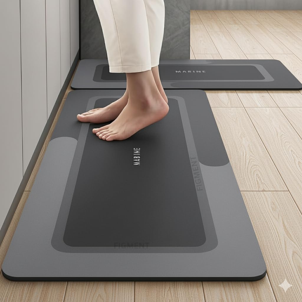 Figment 2 Pcs Kitchen Mats - Waterproof Memory Foam Standing Desk Floor Mat Non Slip Kitchen Rugs, Comfort Runner Rug Floor Mat Carpets for Kitchen Home Office, Sink & Laundry(118 * 38 cm, 58 * 38 cm)