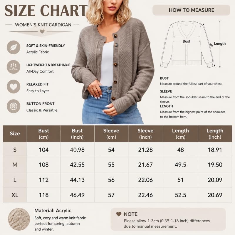 Générique Gilet Court Boutonné pour Femme en Maille Douce Et Légère Manches Longues Col Rond Style Décontracté. Idéal pour L'Oktoberfest Le Bureau Et Le Quotidien en Automne Et en Hiver.