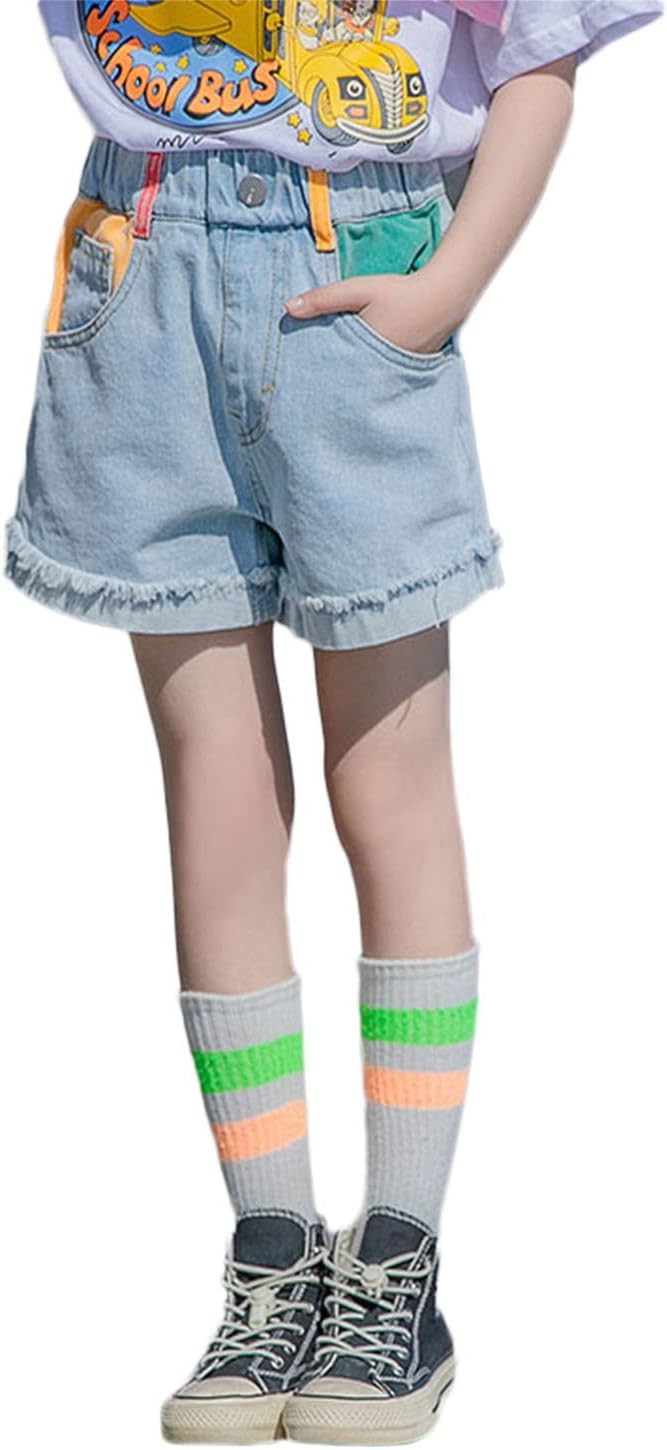 Rolanko Girls Denim Shorty Shorts Elastic Waist Kids Summer Jean Shorts 4-14 Years