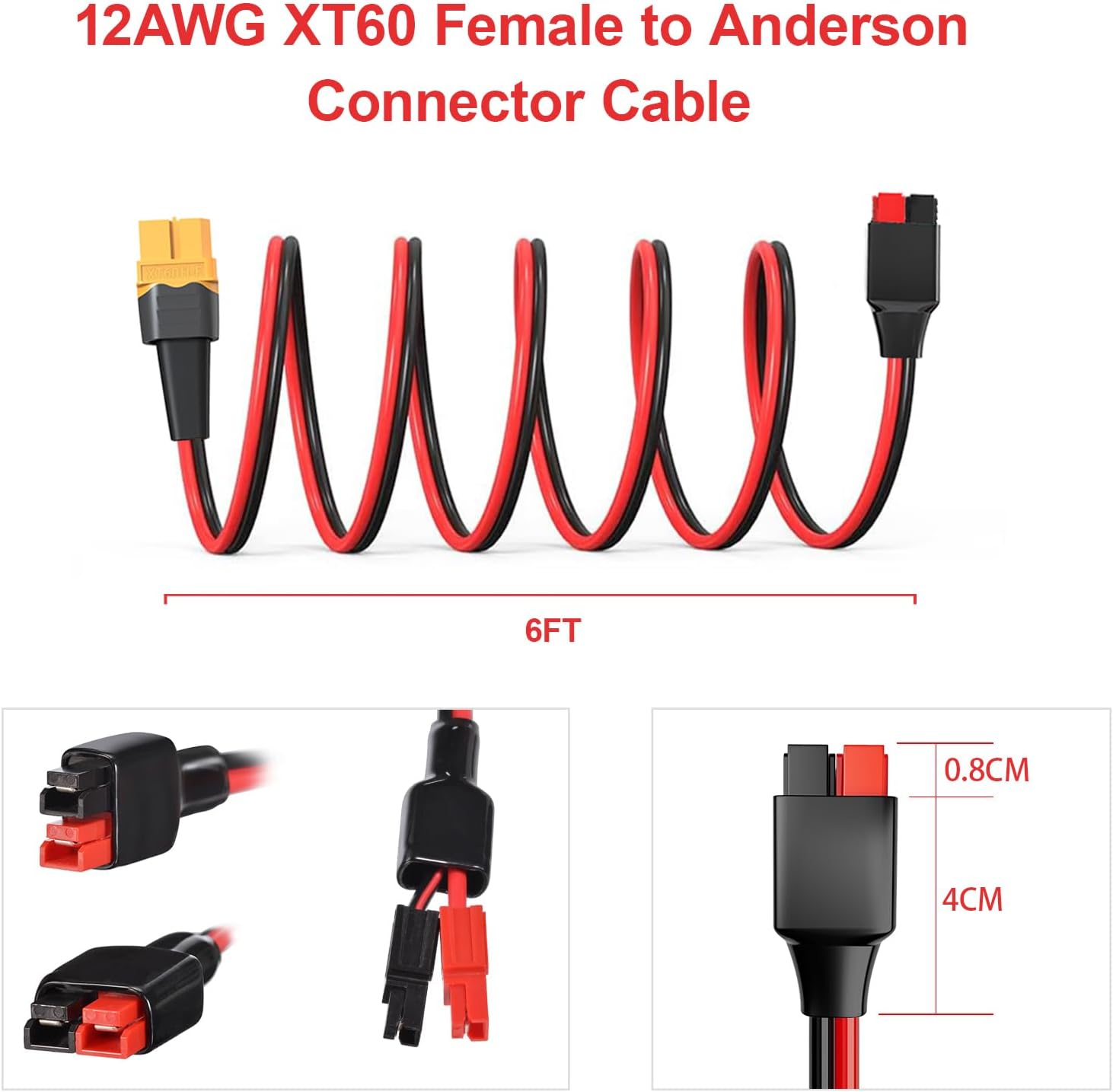 ELFCULB XT60 to Anderson Adapter,12AWG XT60 Female to Anderson Connector Cable for Portable Power Station UAV RC Battery (6FT)