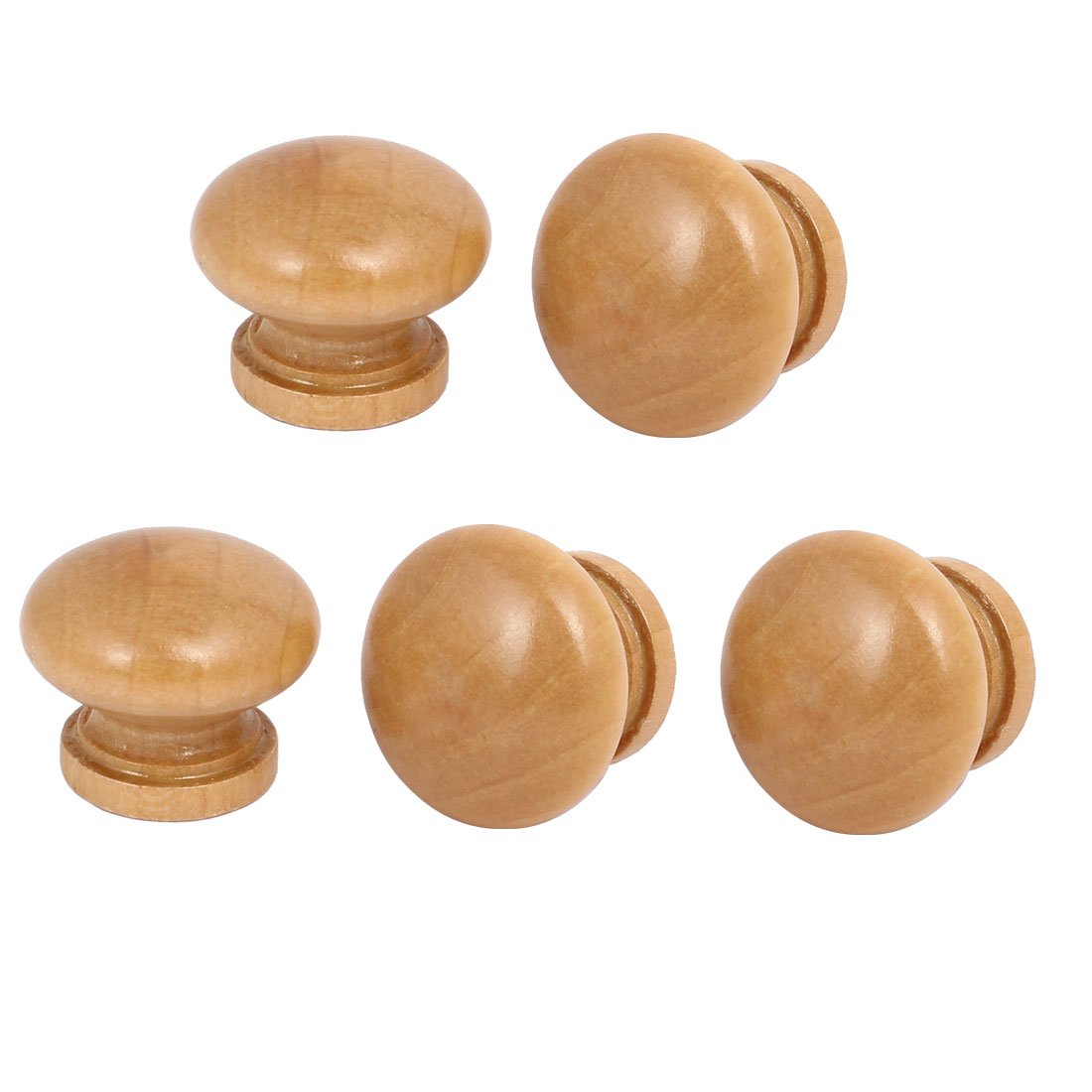 Uxcell Khaki Sourcingmap Wardrobe Drawer Wooden Round Pull Knobs Handles Grips 28Mmx23mm With Screws 5Pcs