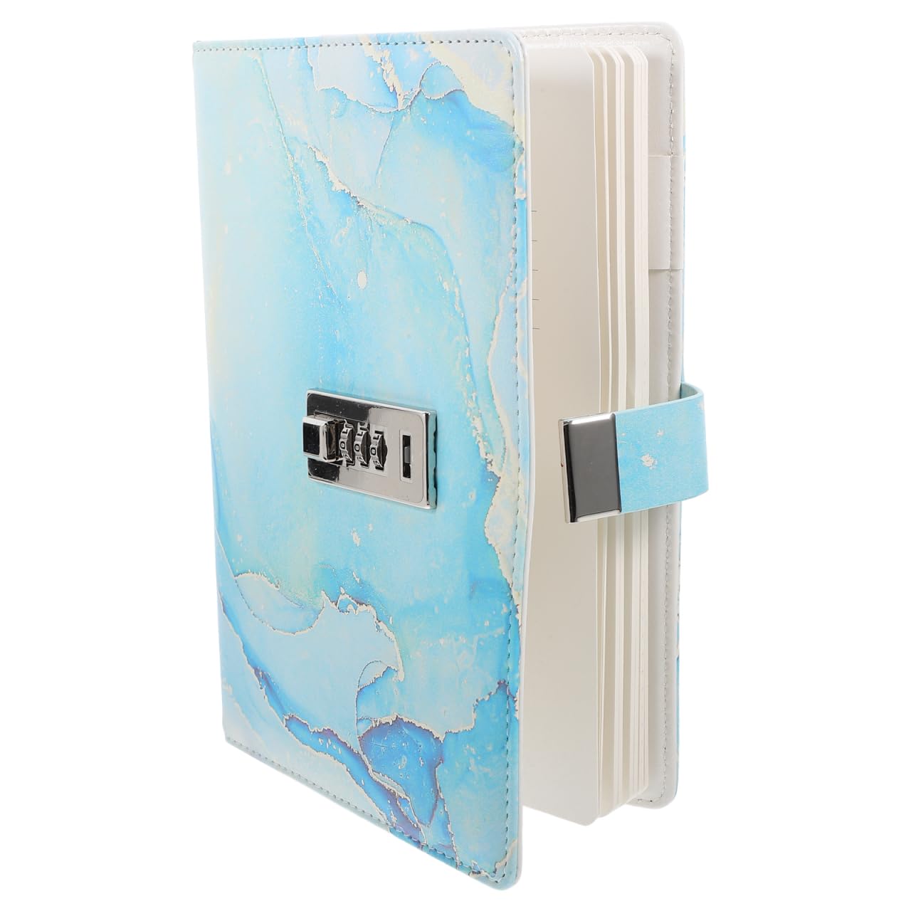 ibasenice A5 Password Locking Notebook Journal, PU Leather Hardcover Passcode Diary for Women Men, Lightweight Secure Personal Journal with Lock for Office Home Travel, Sky Blue