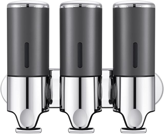 TsunNee 1500ML Triple Pumps Soap Dispenser, Wall-mounted Manual Hand Sanitizer Dispenser, Shampoo Shower Gel Dispenser Lotion Container for Toilet Bathroom Kitchen Hotel Office, Grey