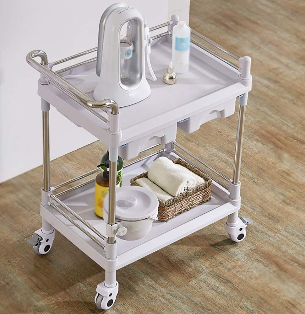 Carretilla de Mano móvil para el hogar, Carrito para Equipo de Laboratorio con 2 cajones de ABS, 2 estantes para SPA de Belleza Dental con Ruedas silenciosas(Beige-73X53X90Cm)