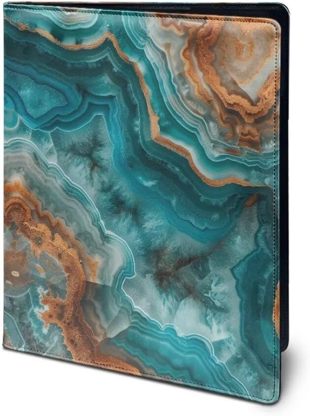 Coldinair Teal Marble Print Portfolio with Notepad Padfolio Folder Business Organizer Document Planner Portfolio Binder with Storage Pocket Legal Pad Portfolio for Women