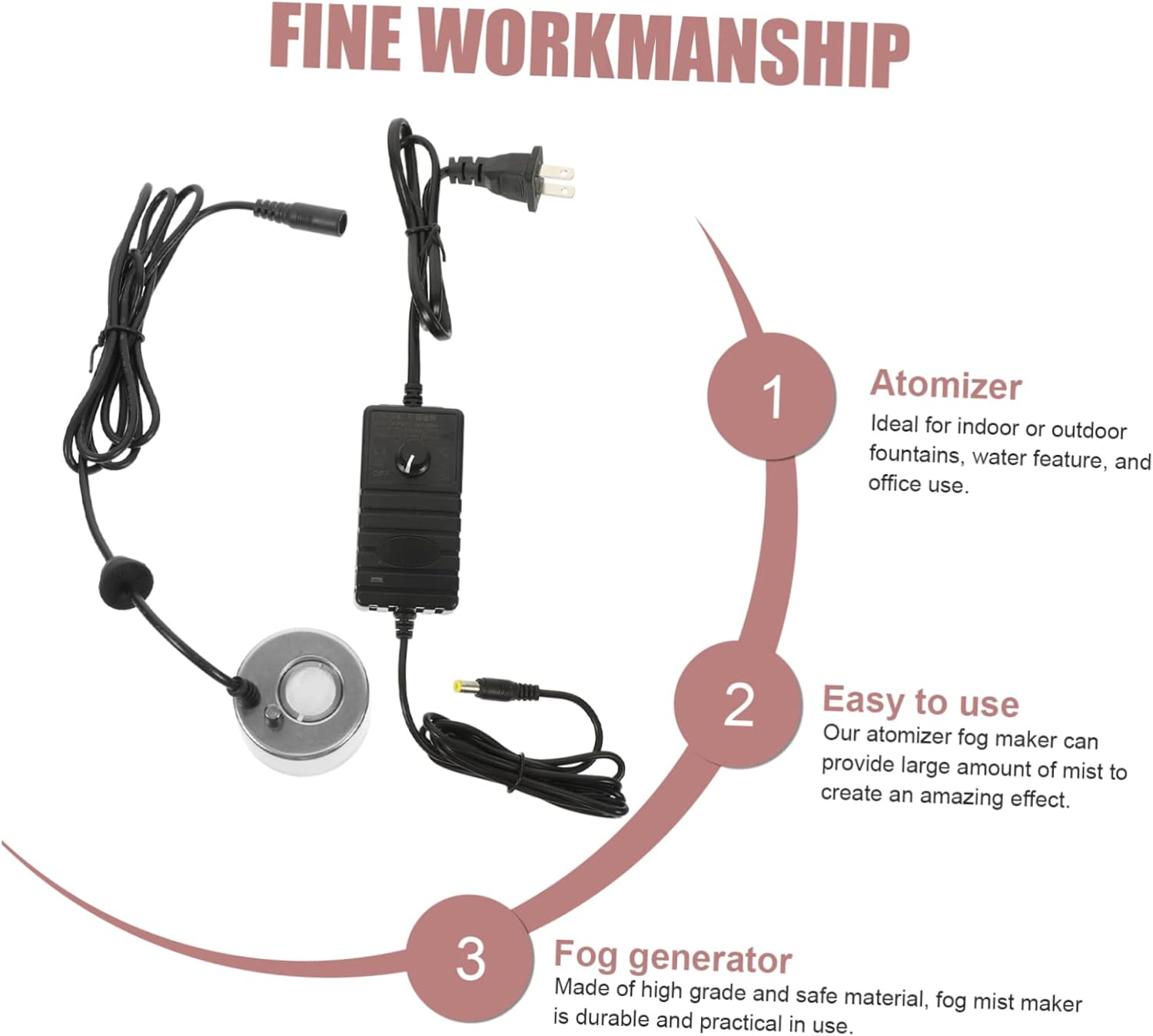 Mist Maker Fog Machine for Fish and Adjustable Ultrasonic for Dense Mist for Garden Decor and Water Features Us Plug