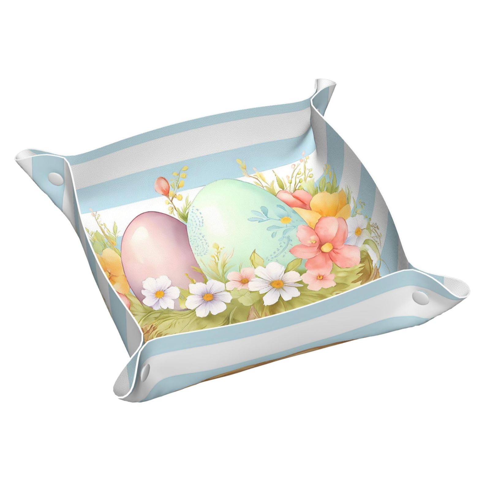 HLBSDM Easter Eggs & Floral Tray Men's Leather Valet Parking Portable Entrance Trays Bedside Storage Box