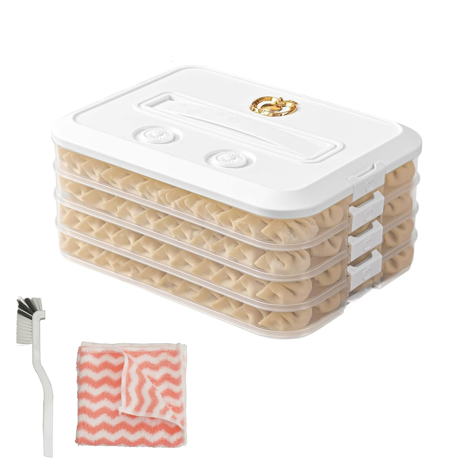 LAGAHS Contenitori per alimenti a 4 strati con coperchi ermetici spazzole e panni per la pulizia, porta snack per mantenere freschi, contenitori in plastica per cupcake, biscotti, pizza, gnocchi