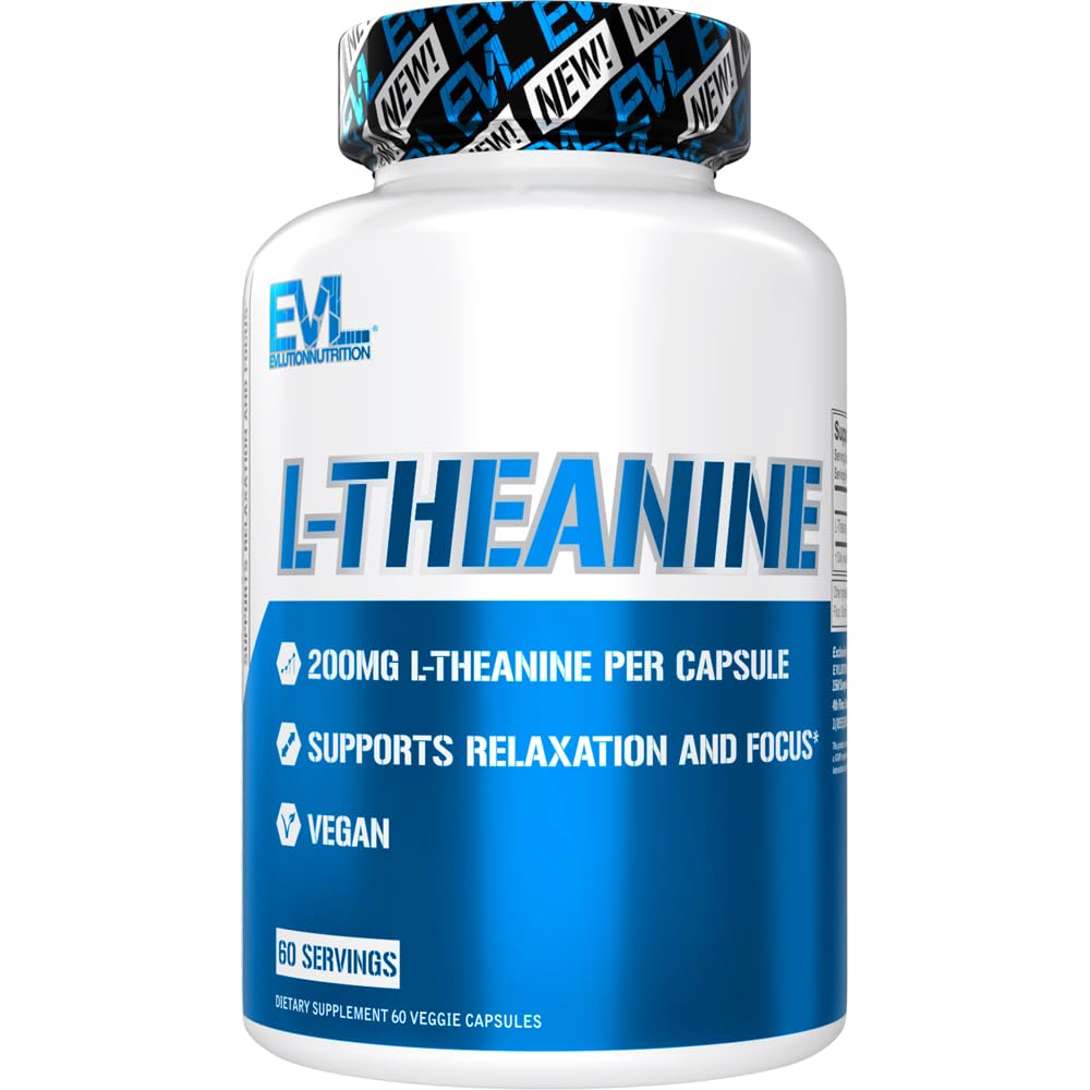 EVL L-Theanine 200mg Capsules for Focus & Relaxation - 60 Servings 60 Count (Pack of 1)