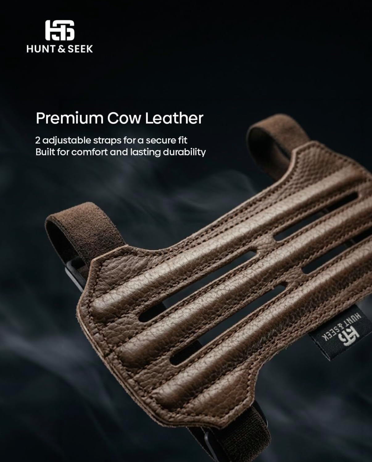 Hunt&Seek Cow Leather Archery Arm Guard – 7” Adjustable Forearm Protector with Soft Suede Leather Backing & Dual Elastic Straps – Lightweight Hunting & Bow Shooting Armguard
