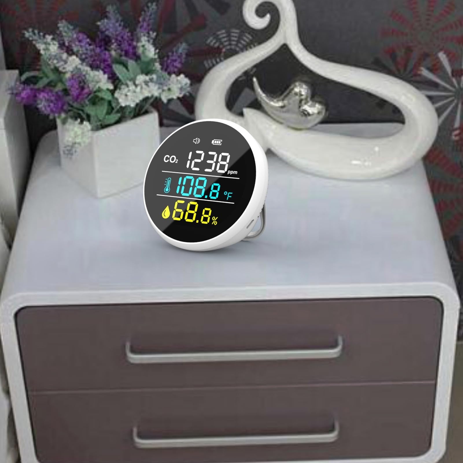 Jeffergarden Monitor de CO2 Monitor Portátil de Calidad del Aire con Carcasa de ABS Rango de 400 a 5000 PPM Temperatura Pantalla de Humedad Alarma de Voz 1000 MAh para Uso en el Hogar, Oficina,