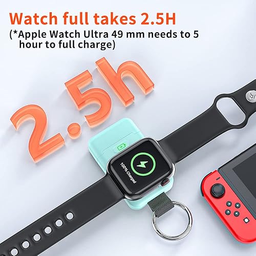 Vista 31 de Cargador inalámbrico portátil para Apple Watch, cargador HUOTO iWatch de 1400 mAh, llavero inteligente, cargador magnético portátil de iWatch