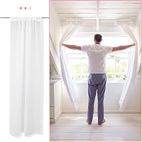 VOSAREA Fehér Pamut-Len Fényáteresztő Függöny Nappali és Hálószoba Dekorációhoz, Átlátszó Voile Anyag, 100 x 200 cm 5