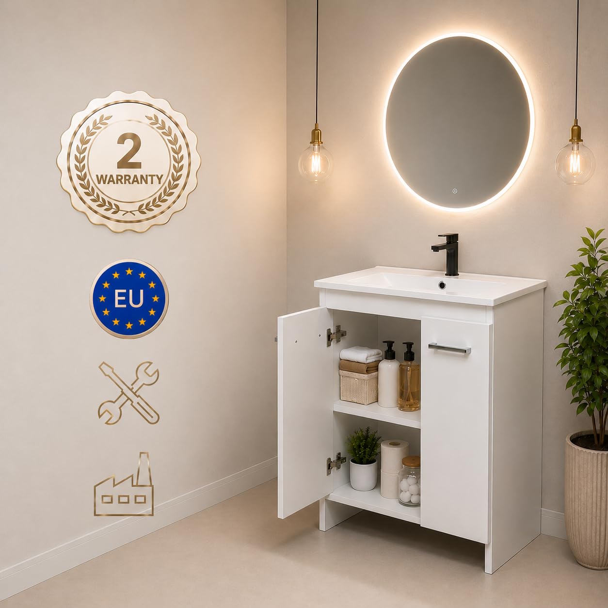 Meuble Sous Vasque Blanc avec Lavabo 60 x 87 x 46 cm - Salle de Bain