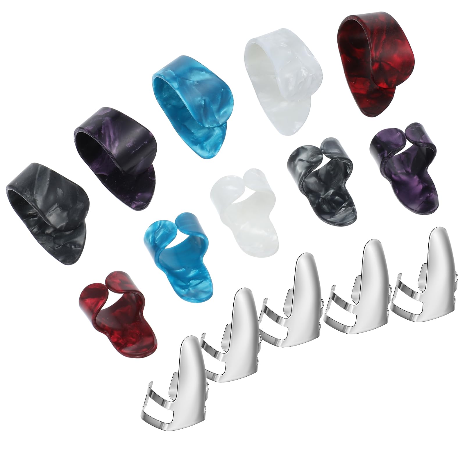 15 Pcs Banjo Guitar Picks Metal Thumb Pick Set Stainless Steel Finger Picks Adjustable Bass Finger Picks Thumb Finger Picks Thumb Picks Guitar Picks for Acoustic Guitar Banjo Bass (Multiple Color)