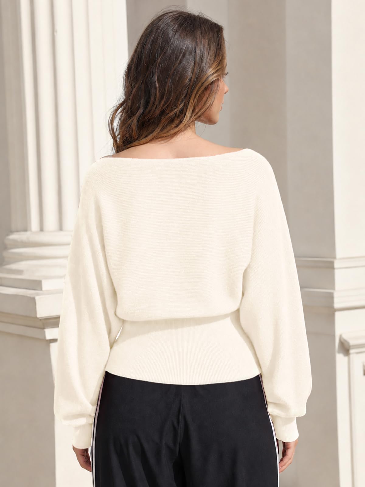 Saodimallsu Damen Pullover Sexy Schulterfrei Langarm Strickpullover