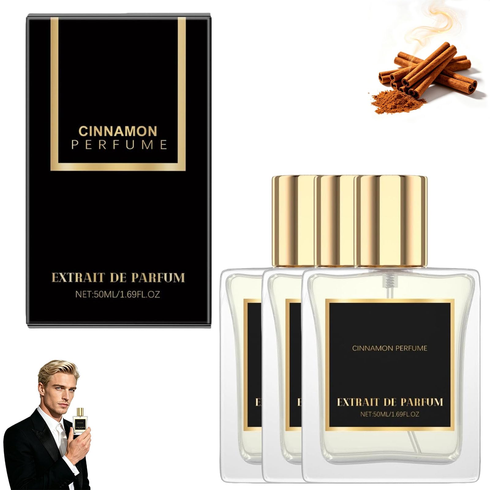 Perfume De Canela, Eau De Toilette En Spray, Fragancias De Perfume Para Hombre, Bruma Perfumada Fresca Y Duradera, Perfum-e Portátil Para El Día A Día Y Citas Románticas, Para Hombre (3PCS)