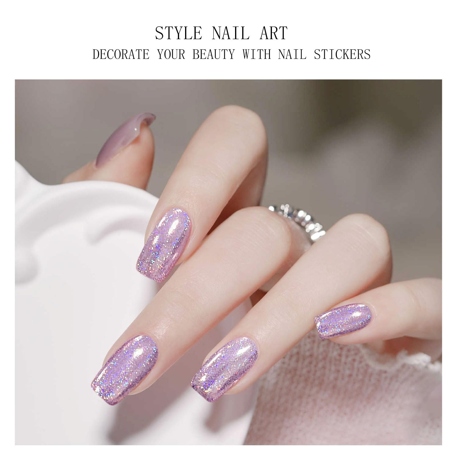 JMEOWIO Gel Nail Strips Light Purple Glitter Semi Cured UV/LED Nails Art Design Decoration Accessories, Purple Pink Glitter - Image 2