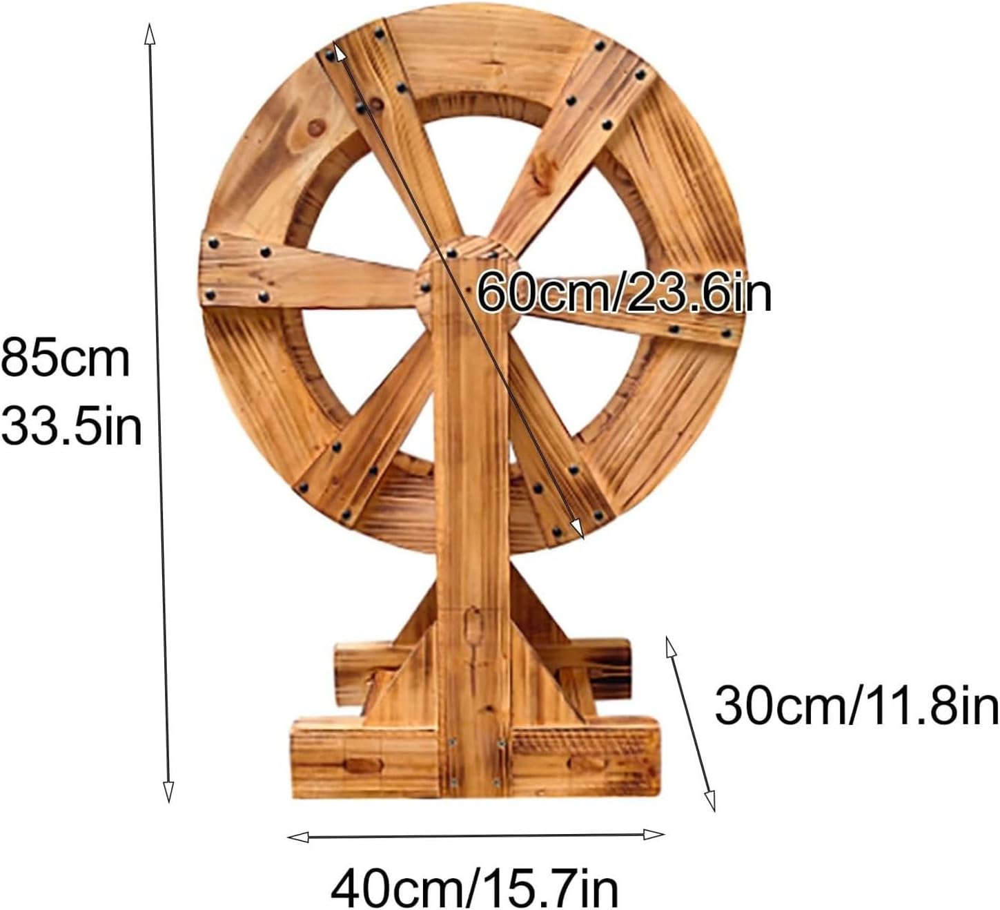 Wooden Self-Rotating Water Wheel, Pool Fountain, with Stand, Small Outdoor Water Fountain, Garden Decoration Water Feature for Garden, Backyard(60cm(23.6in))