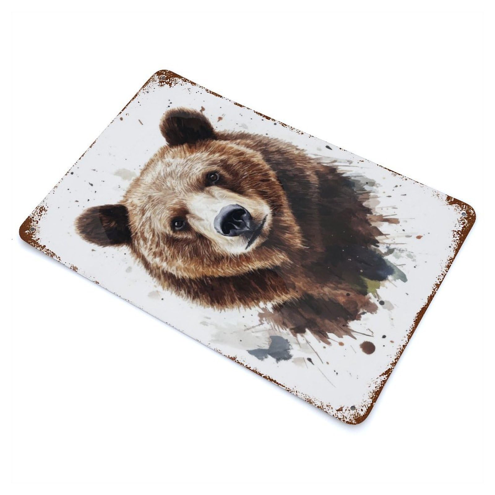 Watercolor Bear Portrait Rustic Tin Plaque 11.8"x7.9", Ideal for Shed, Workshop And Garage Wall Decor