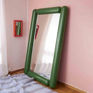 Espejo rectangular inastillable de longitud completa con marco de madera, 80 x 180 cm, elegante espejo de piso para dormitorio, sala de estar, vestidor, color verde