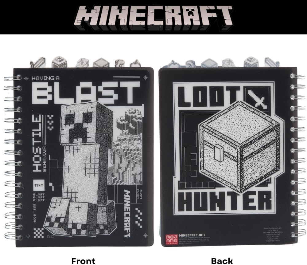 Minecraft Tab Journal Notebook for Kids, Spiral Bound, 144 Lined Pages, 8 x 7 inches