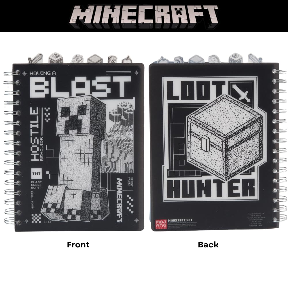 Carnet de notes Minecraft pour enfants avec onglets, à reliure spirale, 144 pages lignées, 20,3 x 17,8 cm