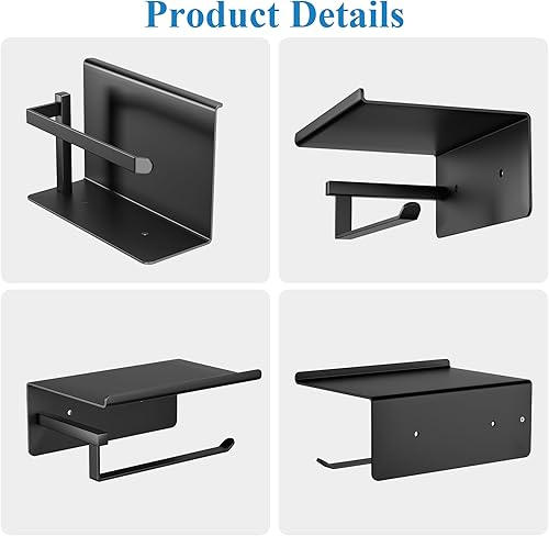 Miniatura 7 de Soporte adhesivo para papel higiénico, soporte para rollo de papel higiénico montado en la pared con estante para teléfono, soporte para rollo de