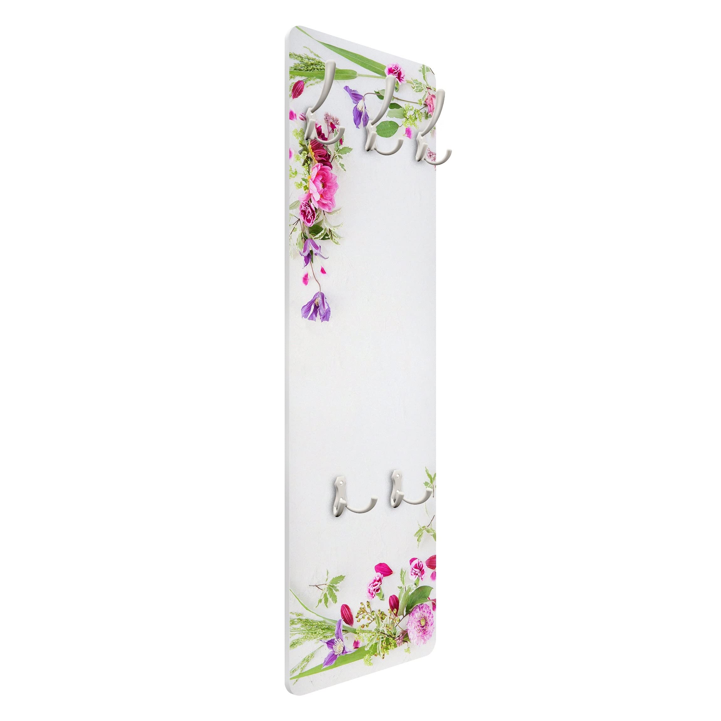 Wandgarderobe inkl. 5 Haken Blumen Floral platzsparendes Design - Made in Germany - Motiv Landhaus Flurgarderobe weiss schmal Garderobenpaneel 2219