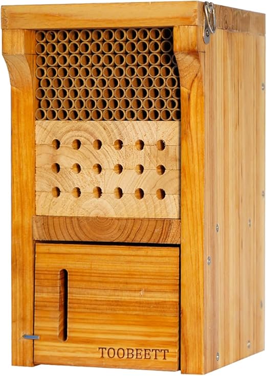 Mason Bee House Wax Coated Mason Bee Hive Wooden Insect Hotel Carpenter Bee House for Outdoors Attracts Peaceful Bee Pollinators to Your Garden