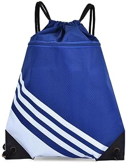 Drawstring Backpack Bag,Gym String Sackpack with Zipper,Water Resistant Sport Bag for Women Men,Lightweight and Large Capacity Cinch Backpack for Outdoor Travel Hiking(Blue)