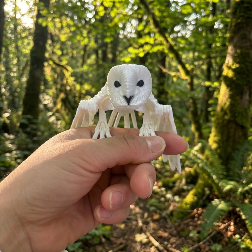3D Printed Movable Hamster Owl– Poseable Owl Figurine Fully Flexible Wings & Head Sensory Fidget Desk Toy (Brown/White, Medium Multicolor)