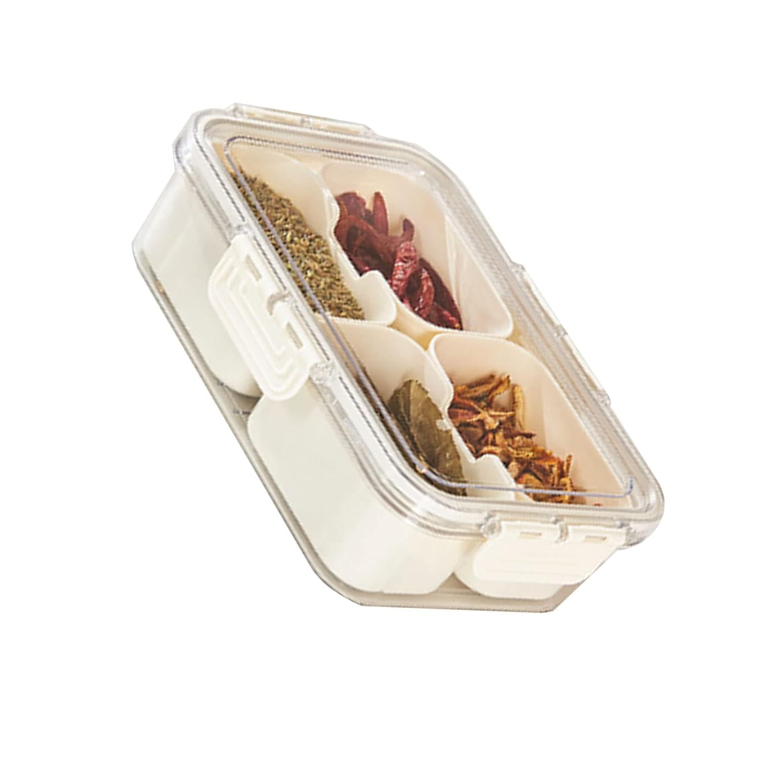 Zebroc Plastic Kitchen Spice Box,Food Grade 4 Cups Seasoning Container Divided Serving Tray With Lid Fridge Storage Box For Kitchen Counter Food Storage,Multicolor