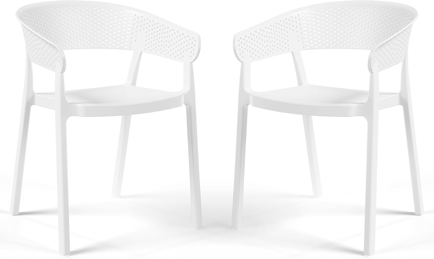 Costaelm Dining Side Chair Set of 2, Stackable Outdoor Patio Chairs, Modern Patio Seating Furniture Front Porch Lawn Balcony Yard Outside Garden Bistro Chair for Kitchen Restaurant, White