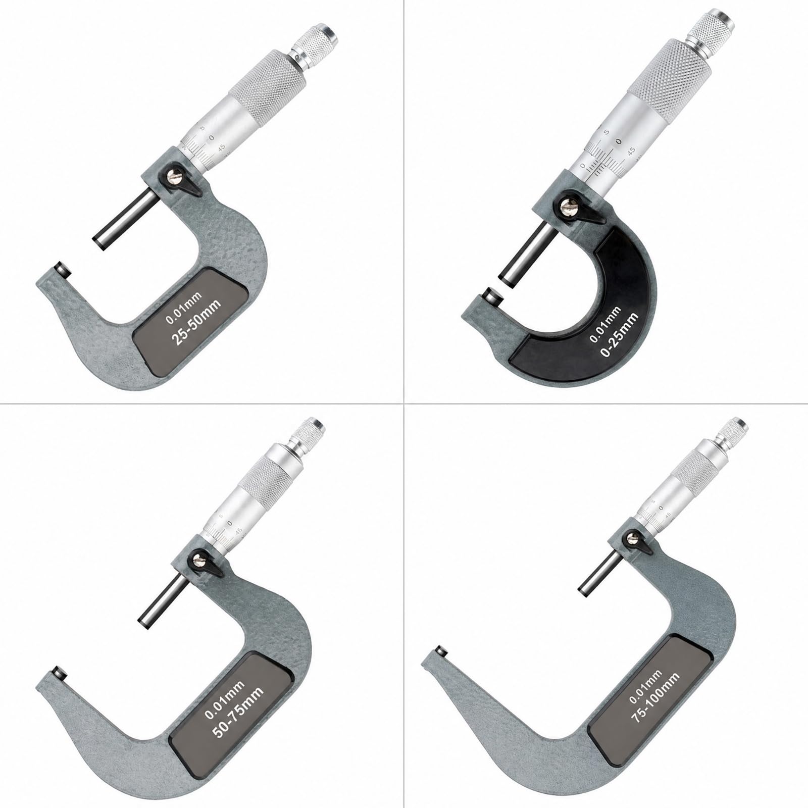 Gralara Instrumento Mecánico Medición Externa Micrómetro con Espiga y Yunque y Tambor Estríado para Ajuste en Entornos Maquinado y Verificación Dimensiones en Piezas, 50-75mm