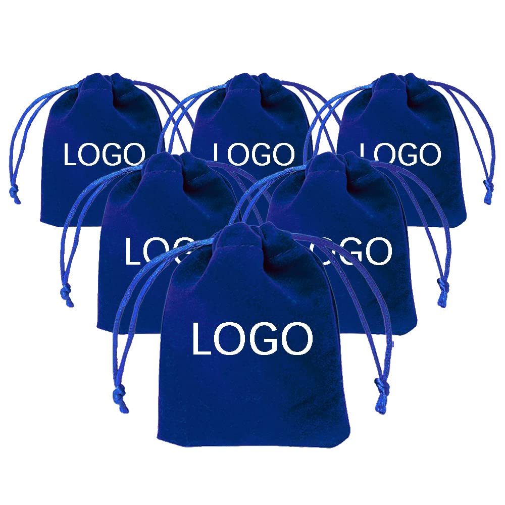 TopTie Custom 50 PCS Velvet Gift Wrap Bags with Drawstrings, 6"x8" Logo Print Jewelry Pouches for Wedding Favors