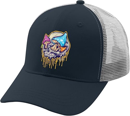 Vista 2 de devor Sombrero de papá con diseño de hongos de calavera aterradora, sombrero de papá para mujer, divertido sombrero de mezclilla ajustable